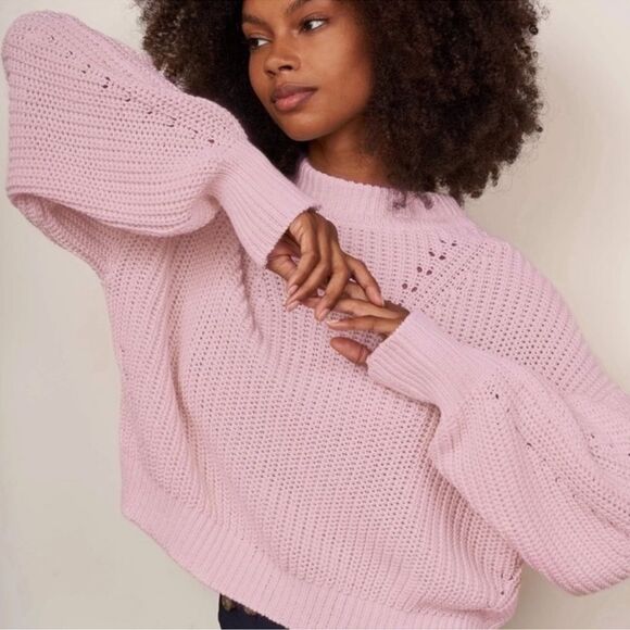 NWT La Ligne Normandy Cotton Knit Relaxed Fit Chunky Sweater in Pale Pink size L - Picture 1 of 11